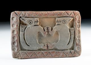 Large Guangala Pottery Stamp w/ Twin Felines