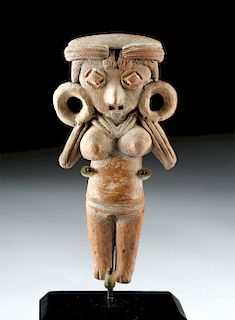 Michoacan Pottery Pretty Lady Figure w/ Huge Ear Spools