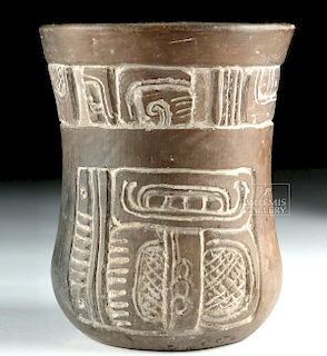 Mayan Brownware Vessel w/ Carved Glyphs