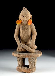 Mayan Jaina Pottery Seated Figure on Pedestal