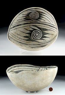 Mimbres Black-on-White Pottery Bowl