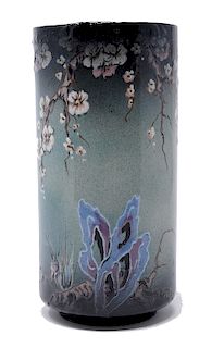 Hand Painted Dogwood Butterfly Art Pottery Vase