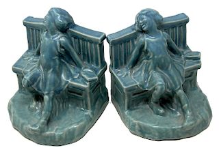 1912 Rookwood Bookends Girl On Bench