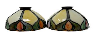 Pair Of Handel Leaded Glass Student Lamp Shades