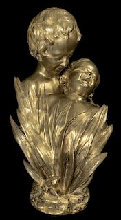Bronze Bust Mother And Child Signed Pierotti