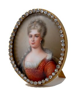 Miniature Porcelain Painting Jeweled Frame Lord Taylor