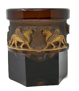 Moser Egyptian Art Deco Amber Acid Cut Back Vase