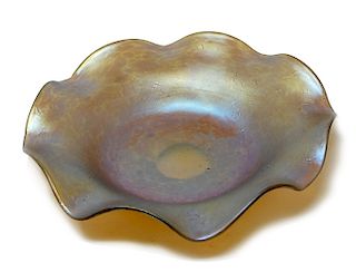 Loetz Gold Iridescent Oil Spot Art Glass Bowl