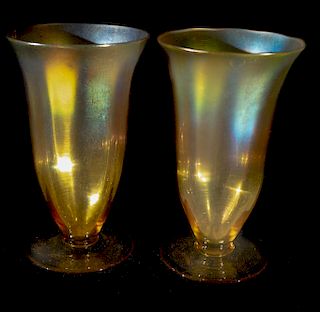 Pair Tiffany Favrille Art Glass Goblets