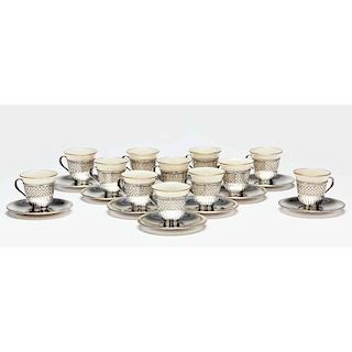 Set of (12) Tiffany & Co. Sterling Silver Demitasse Cups & Saucers