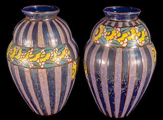 Pr Scailmont Boch Freres Style Art Deco Art Glass Vases