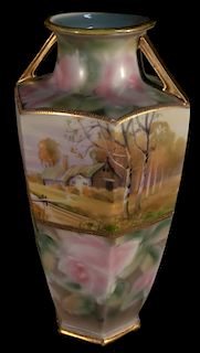 Hand Painted Nippon Farm Scene Vase