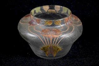 Mont Joye Enameled Cameo Glass Bowl