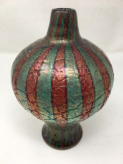 Venetian Striped Cracklique Art Glass Vase