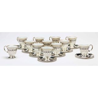 Set of Sterling Silver & China Demitasse Cups & Saucers