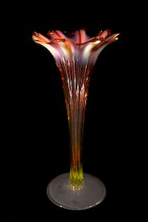 Lct Tiffany Red Pastel Opalescent Vase