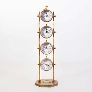 Edwardian Brass Time Piece with Four Time Zones