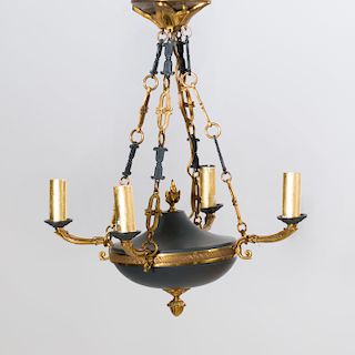 Neoclassical Style Gilt-Metal Mounted Painted Tin Four-Light Chandelier