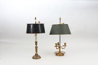 Louis XVI Style Ormolu Three-Light Bouillotte Lamp and a Candlestick Lamp