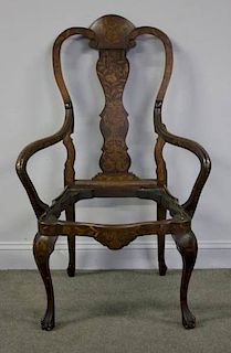 Antique Dutch Marquetry Inlaid Arm Chair.