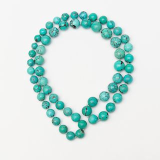 Long Turquoise Matrix Bead Necklace