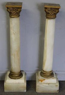 Pair of Antique Alabaster Corinthian Columns.