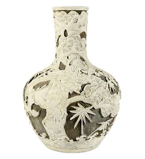 Late 20th Century Oriental Porcelain Floral Vase