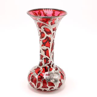 Red 999 Silver Floral Overlay Vase