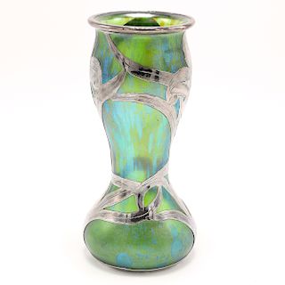 Green Sterling Silver Loetz Overlay Vase