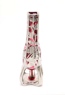 Art Nouveau Red Sterling Overlay Vase circa 1900