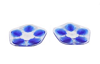 Pair of Lalique France Crystal Oyster Plates
