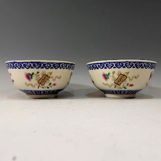 PAIR CHINESE ANTIQUE FAMILLE ROSE BOWL DAOGUANG MARK AND PERIOD