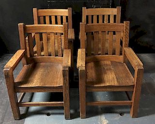4 Antique Arts & Crafts Mission Oak Armchairs