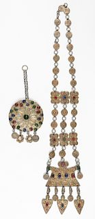 Antique 19th C. Yomud Jewelry: Necklace and Button