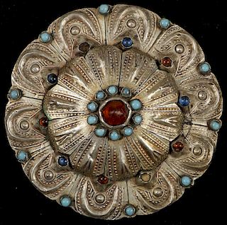 Antique Turkmen Yomud Silver Button-Pendant