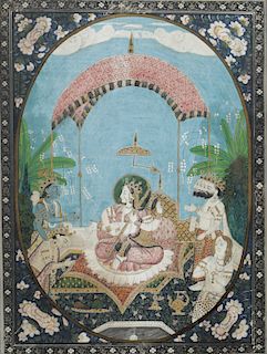 Fine 19th c. Indian Painting of Saraswati and Trinity
