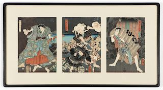 Utagawa Toyokuni II (Japanese, 1777-1835) Kabuki Woodblock Triptych