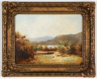 Antique American School (19th c.) Landscape Oil on Board