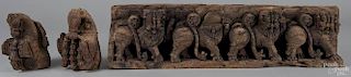 Three Asian carved wood architectural elements, largest - 7'' x 27''.
