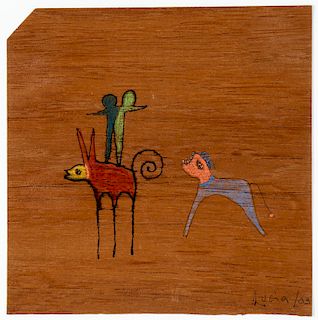 Lucia Ballester (Cuban, 20th c.) Color drawing on wood, 2003