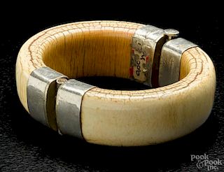 Ivory bangle bracelet with a silver-tone hinge, inside length - 6 1/2''.