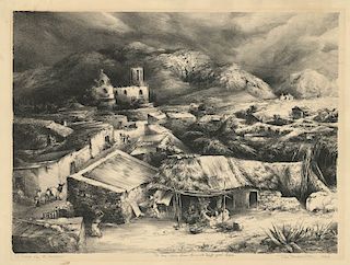 Ira Moskowitz - Village of Zimapan - Original, Signed Lithograph