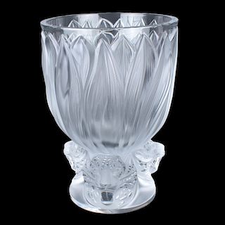 Lalique Jaguar Clear and Frosted Crystal Vase