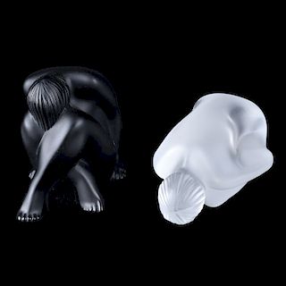 Two (2) Lalique Miniature Nude Crystal Figurines