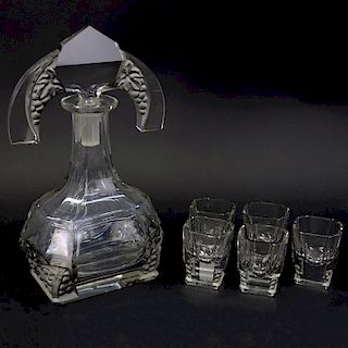 Czech Art Deco Crystal Six Piece Decanter Set