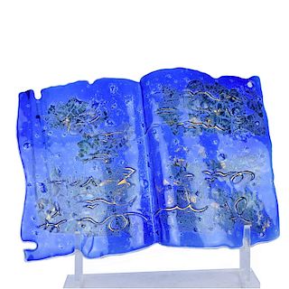 Modern Gilt Painted Blue Art Glass Sculpture