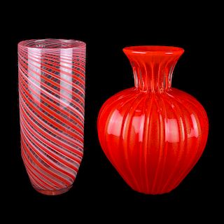 Two (2) Large Murano Italian Art Glass Vases