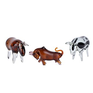 Collection of 3 Contemporary Art Glass Bull Figure