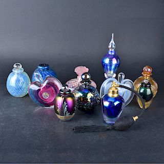 Eleven (11) Art Glass Perfume Bottles