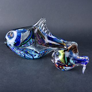 Two (2) Rollin Karg Art Glass Fish Figurines